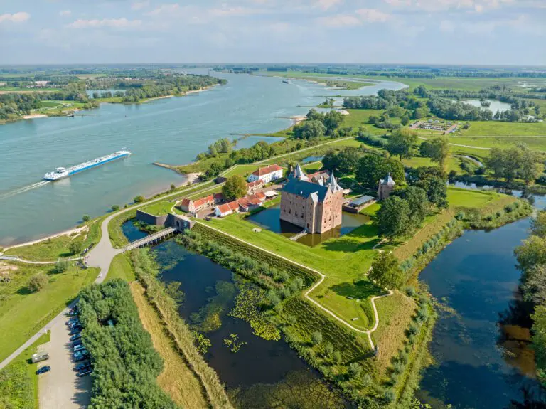 Aerial from castle Loevestein at the river Merwede in the Netherlands