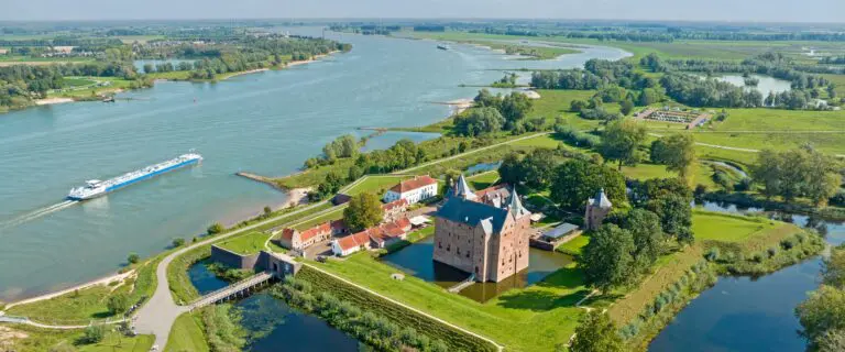 Aerial from castle Loevestein at the river Merwede in the Netherlands