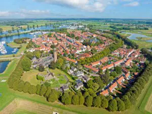 Aerial from the historical city Heusden in the Netherlands