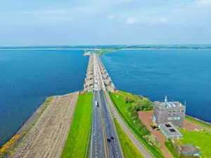 Aerial from the Haringvliet dam in the Netherlands